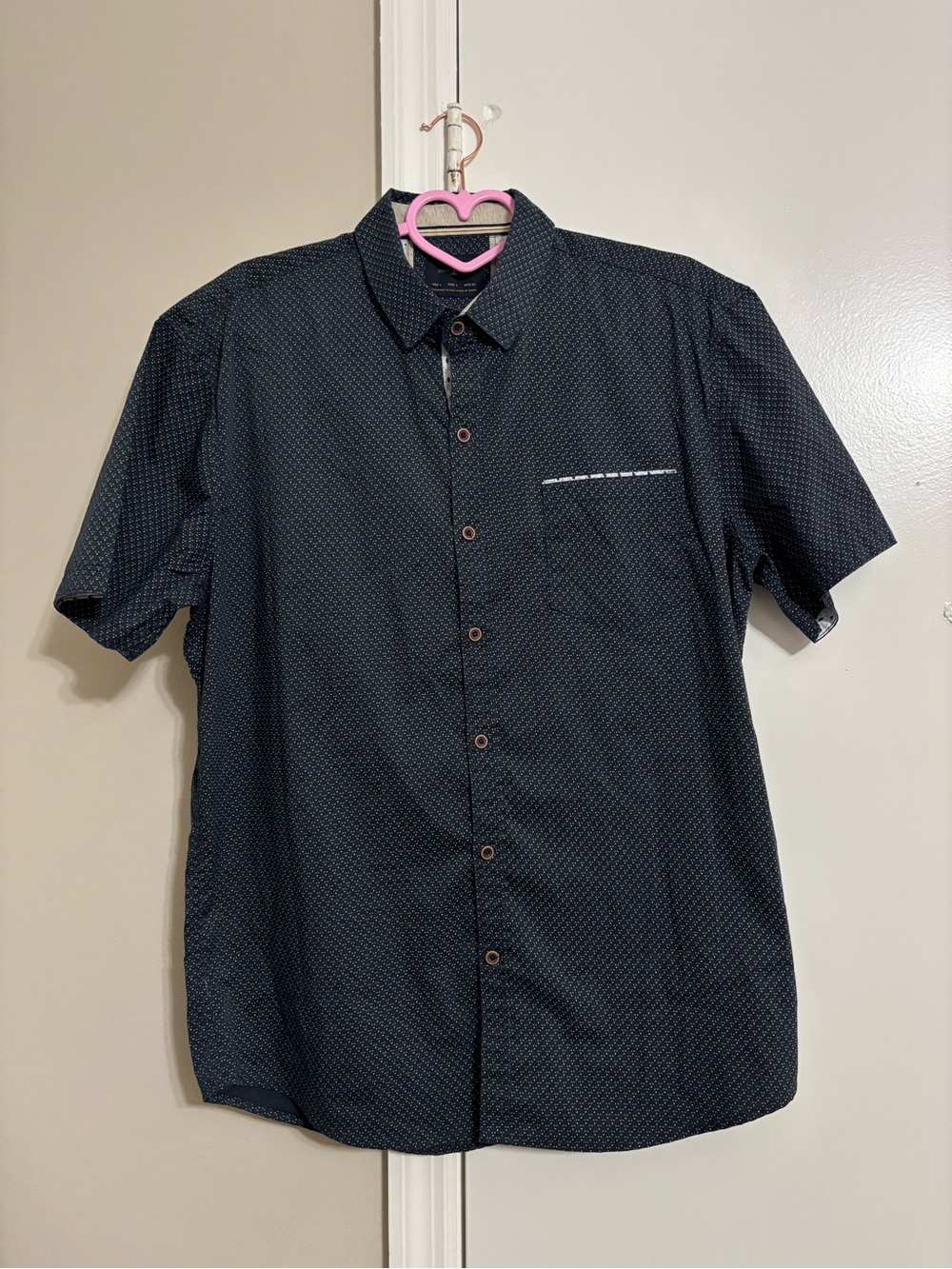 Short Sleeve Navy Micro-Pattern Button-Down Shirt
